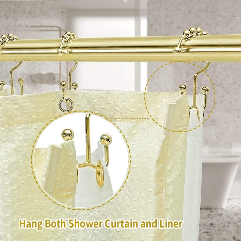 TOPROD Shower Curtain Hooks Rings, Double Sided Shower Curtain Hooks, Stainless Steel Shower Hooks Rust Proof for Bathroom Shower Curtain Rod Curtains, Free Gliding, Gold, Set of 12 - Image 2